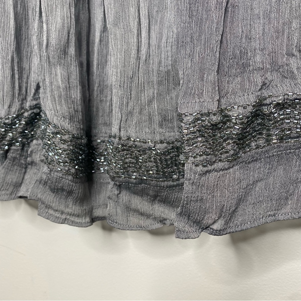 Badgley Mischka American Glamour Silver Crinkle Beaded Maxi Skirt - Picture 6 of 10